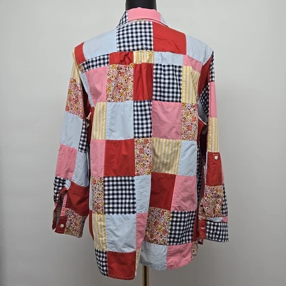 Lands' End Womens Poplin Boyfriend Button Front Patchwork Plus Size Curvy 1X - Picture 7 of 13